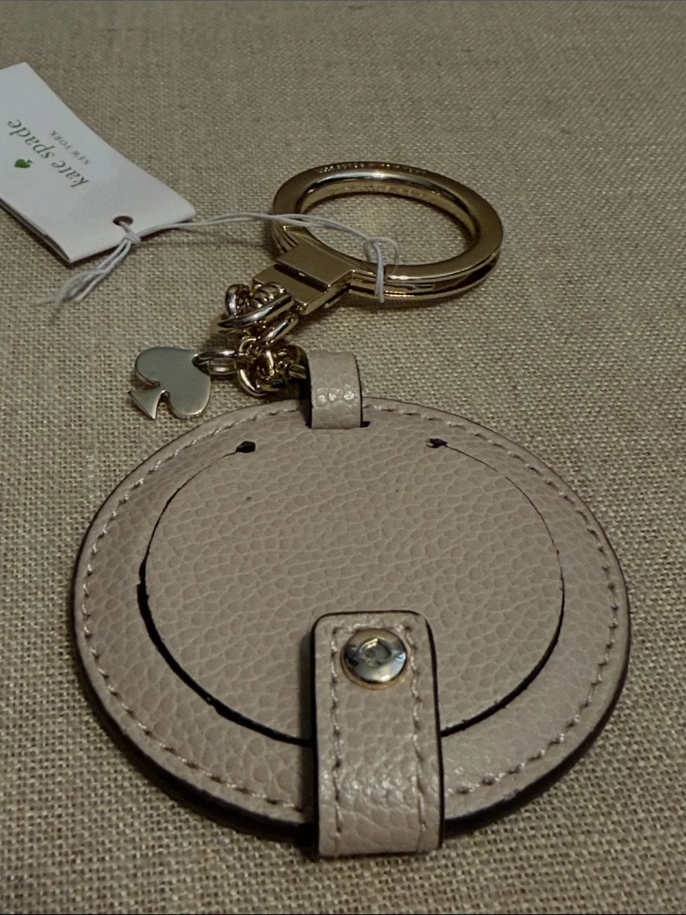 kate spade Blush Pink Pebbled Leather Round Mirror/Key Chain